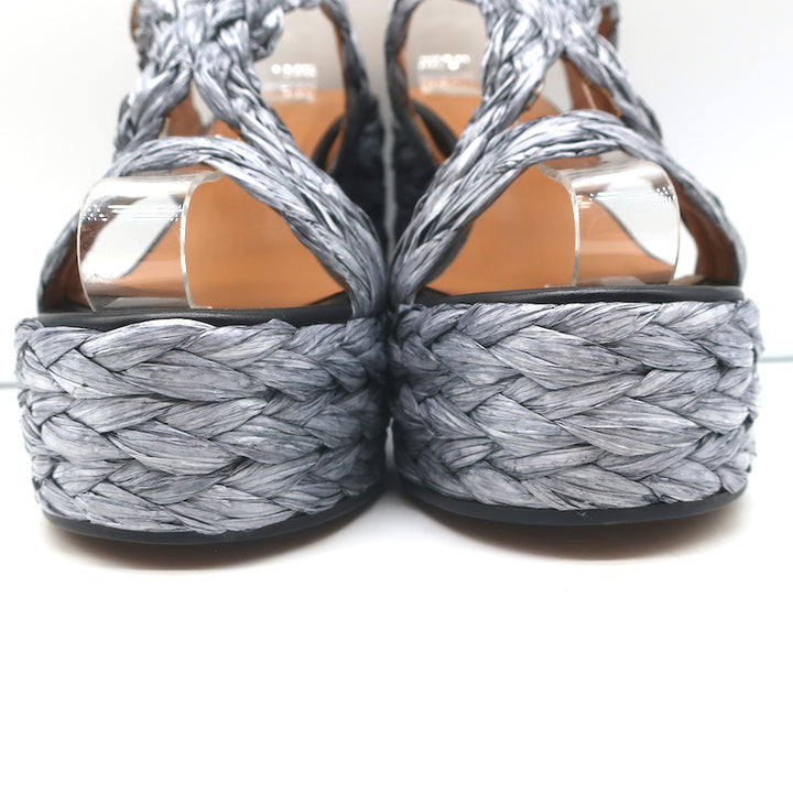 Clergerie Raffia Platform Wedge Sandals Ally Silver Size 36 Slingback Heels NEW