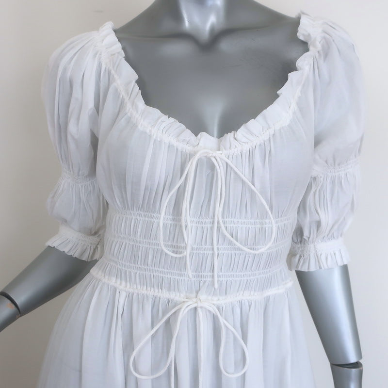Doen Ischia Puff Sleeve Maxi Dress Salt White Cotton Voile SIze Extra Small