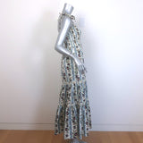 Tory Burch Smocked Tiered Midi Dress Cream Climbing Vines Print Size Small