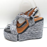 Clergerie Raffia Platform Wedge Sandals Ally Silver Size 36 Slingback Heels NEW