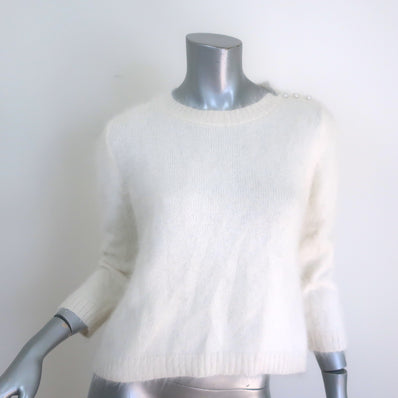 Jenni Kayne Pearl-Embellished Crewneck Sweater Cream Angora-Blend Size Medium
