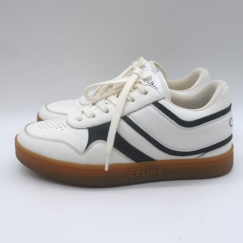 Celine CT-10 Low Top Sneakers White &amp; Black Leather Size 36