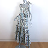 Tory Burch Smocked Tiered Midi Dress Cream Climbing Vines Print Size Small