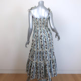 Tory Burch Smocked Tiered Midi Dress Cream Climbing Vines Print Size Small
