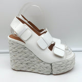Clergerie Raffia Platform Wedge Sandals White Leather Size 36.5 NEW