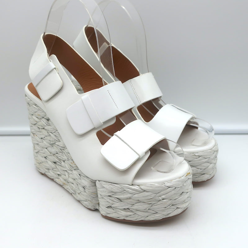 Chanel White Leather & Cork Wedges sz 6.5