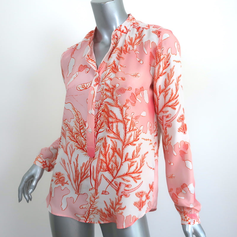 Stella McCartney Eva Blouse Pink Coral Print Silk Size 36 Long Sleeve Top