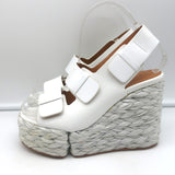 Clergerie Raffia Platform Wedge Sandals White Leather Size 36.5 NEW