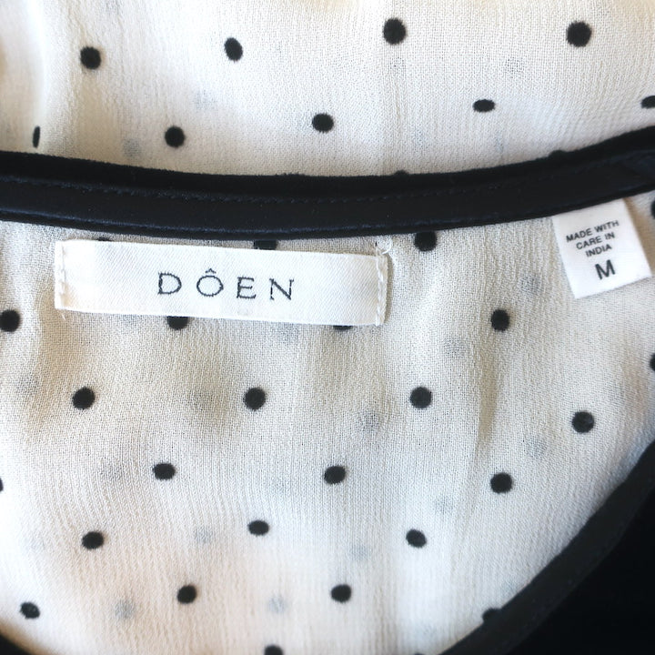 Doen Madeline Velvet-Collar Polka Dot Blouse Ivory Crepe Size Medium