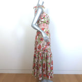 Tory Burch Smocked Maxi Dress Light Pink Poppies Print Cotton Size Small