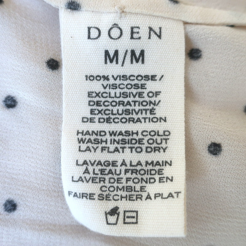 Doen Madeline Velvet-Collar Polka Dot Blouse Ivory Crepe Size Medium