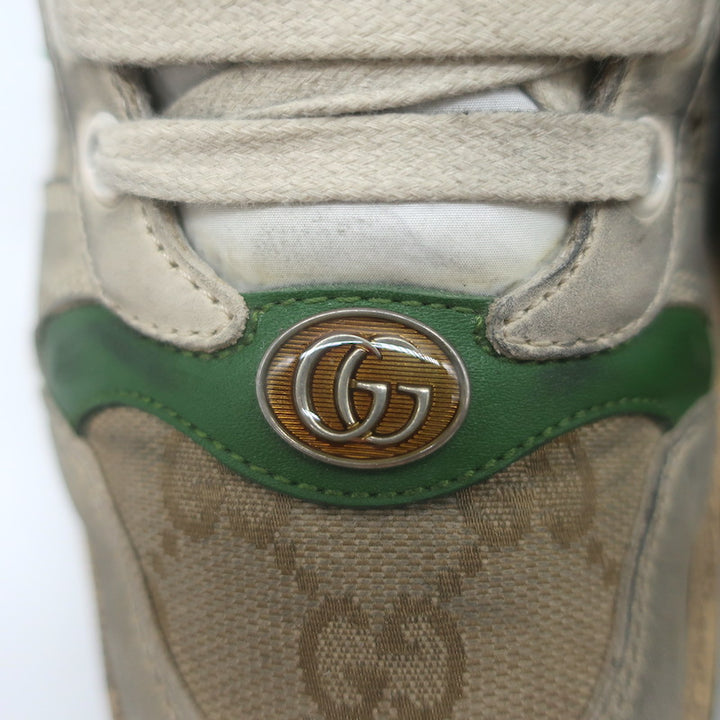 Gucci Screener Distressed Low Top Sneakers Beige Leather &amp; GG Canvas Size 6