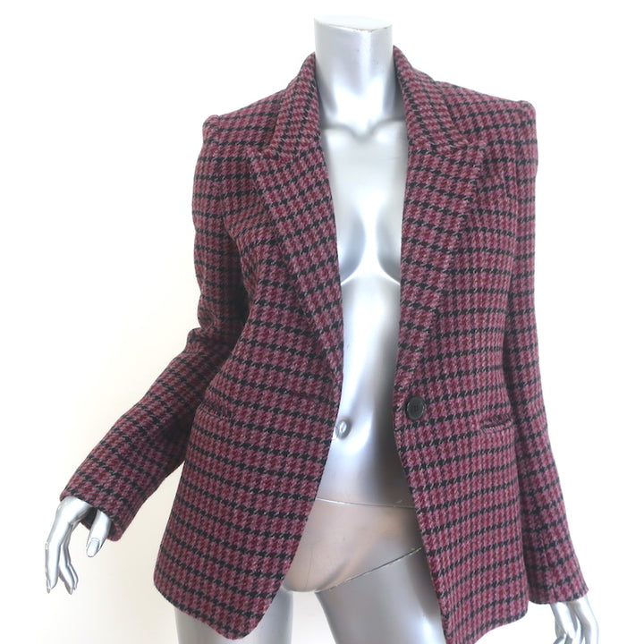Isabel Marant Etoile Kerstin Houndstooth Blazer Raspberry Virgin Wool Size 36