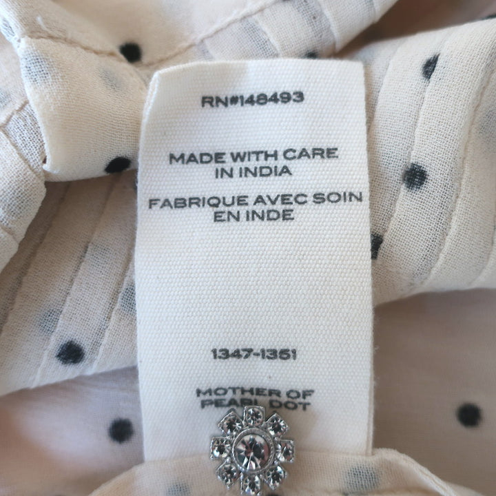 Doen Madeline Velvet-Collar Polka Dot Blouse Ivory Crepe Size Medium