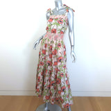 Tory Burch Smocked Maxi Dress Light Pink Poppies Print Cotton Size Small