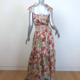 Tory Burch Smocked Maxi Dress Light Pink Poppies Print Cotton Size Small