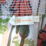 Tory Burch Smocked Maxi Dress Light Pink Poppies Print Cotton Size Small