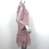 Alessia Zamattio Long Sleeve Dress Pink Leopard Print Ruffled Chiffon Size 42