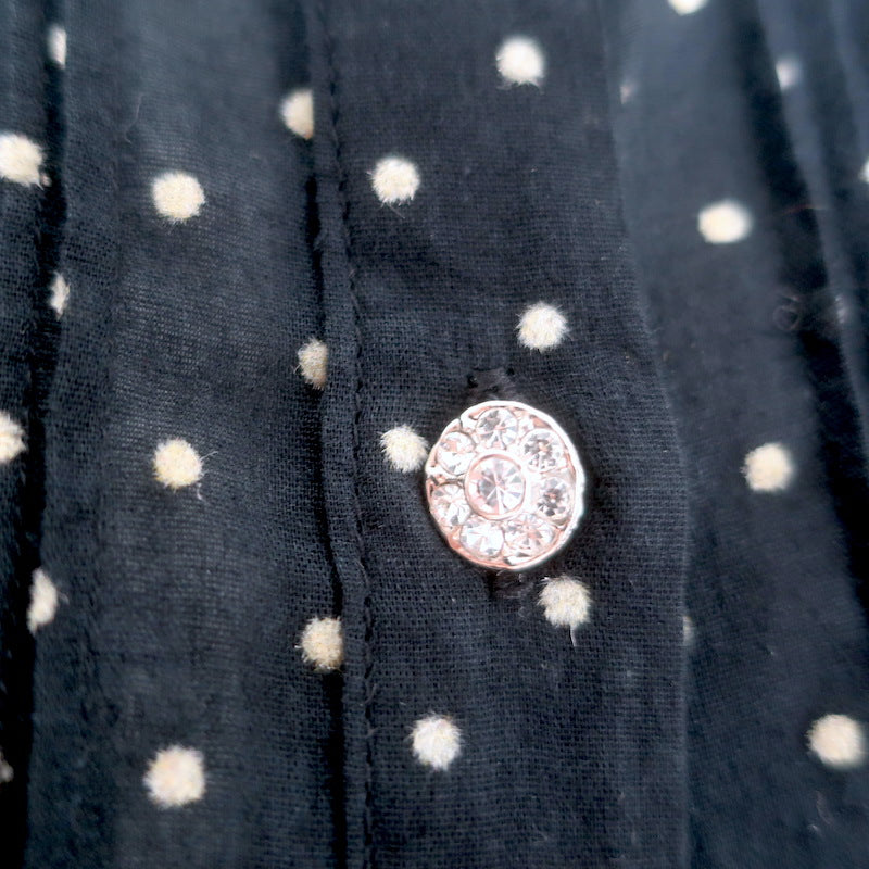 Doen Oleta Lace-Collar Polka Dot Top Black/Ecru Cotton Size Extra Small