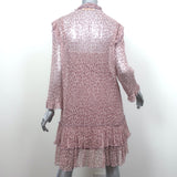 Alessia Zamattio Long Sleeve Dress Pink Leopard Print Ruffled Chiffon Size 42