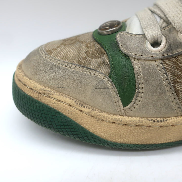 Gucci Screener Distressed Low Top Sneakers Beige Leather &amp; GG Canvas Size 6