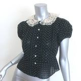 Doen Oleta Lace-Collar Polka Dot Top Black/Ecru Cotton Size Extra Small