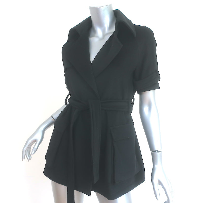 Jenni Kayne Short Sleeve Trench Coat Black Wool Size 0 Belted Jacket