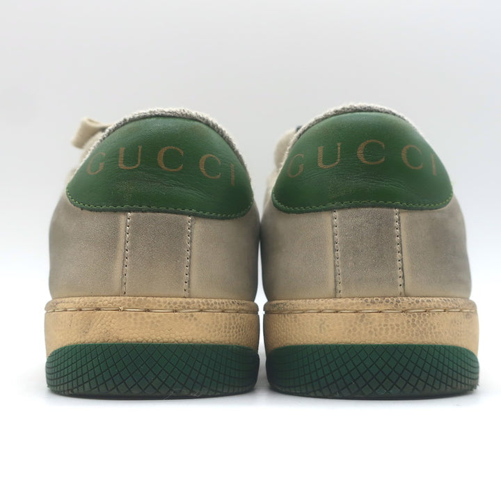 Gucci Screener Distressed Low Top Sneakers Beige Leather &amp; GG Canvas Size 6