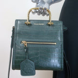 Alexander McQueen The Short Story Croc-Embossed Leather Crossbody Bag Dark Green