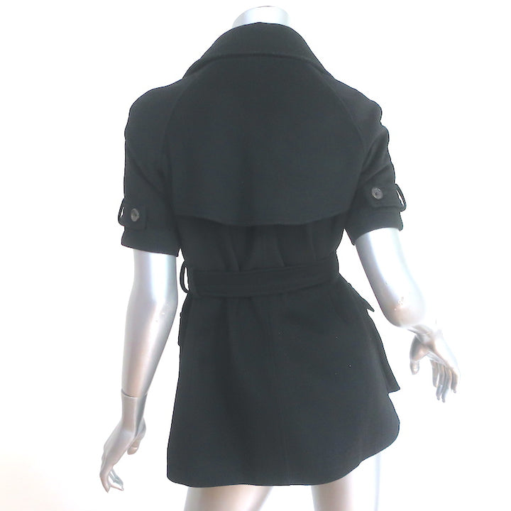 Jenni Kayne Short Sleeve Trench Coat Black Wool Size 0 Belted Jacket