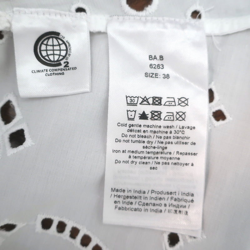 Ganni Broderie Anglaise Balloon-Sleeve Blouse White Cotton Size 38 Open-Back Top