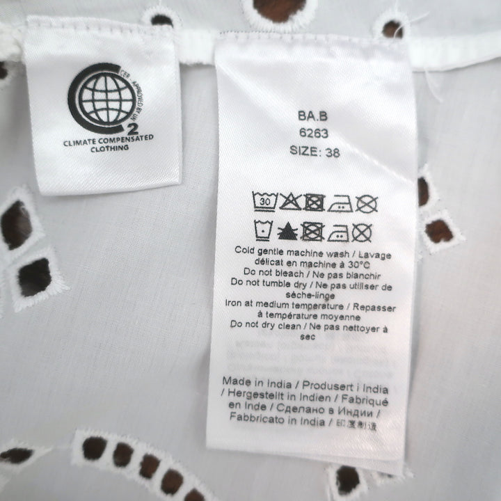 Ganni Broderie Anglaise Balloon-Sleeve Blouse White Cotton Size 38 Open-Back Top