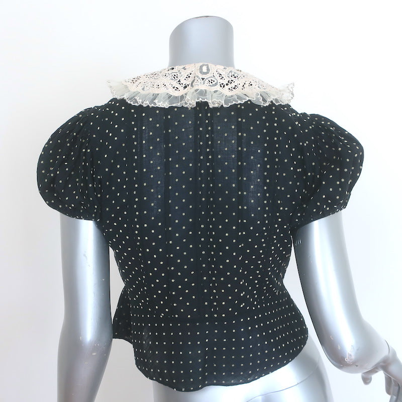 Doen Oleta Lace-Collar Polka Dot Top Black/Ecru Cotton Size Extra Small