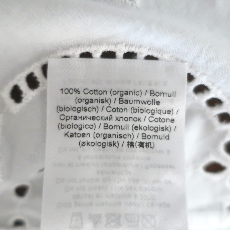 Ganni Broderie Anglaise Balloon-Sleeve Blouse White Cotton Size 38 Open-Back Top