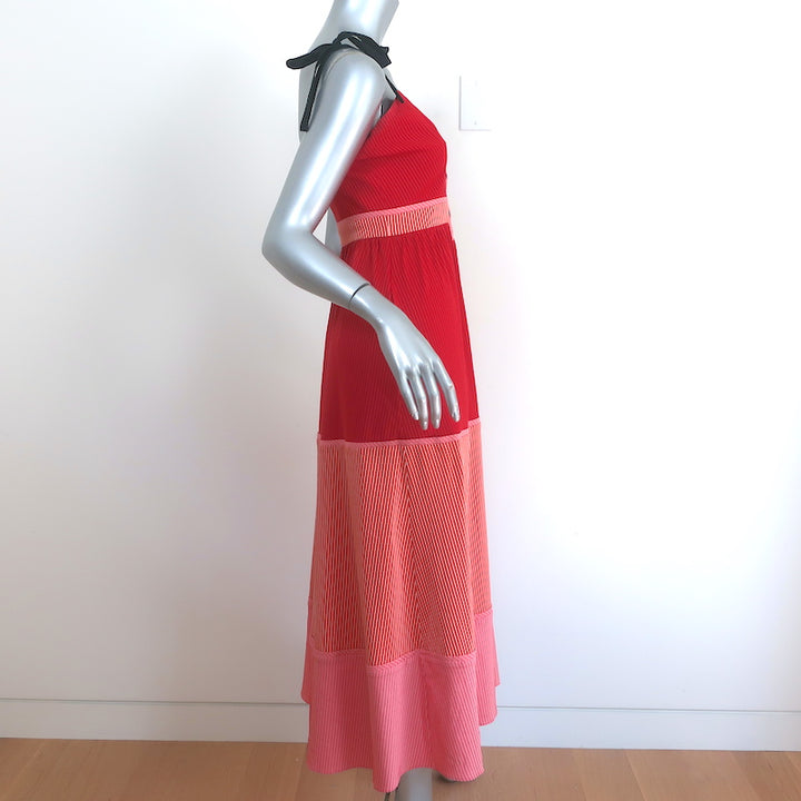 La Ligne Kate Tiered Midi Dress Red/Pink Striped Cotton-Blend Size Extra Small