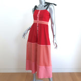 La Ligne Kate Tiered Midi Dress Red/Pink Striped Cotton-Blend Size Extra Small