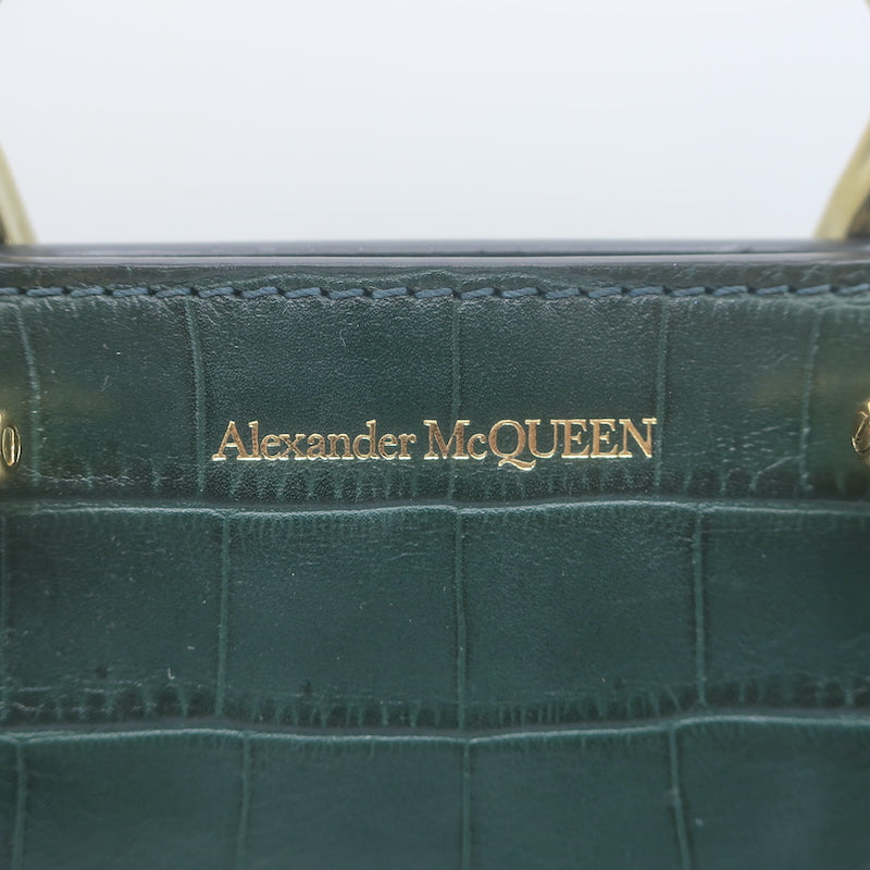 Alexander McQueen The Short Story Croc-Embossed Leather Crossbody Bag Dark Green
