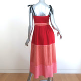 La Ligne Kate Tiered Midi Dress Red/Pink Striped Cotton-Blend Size Extra Small