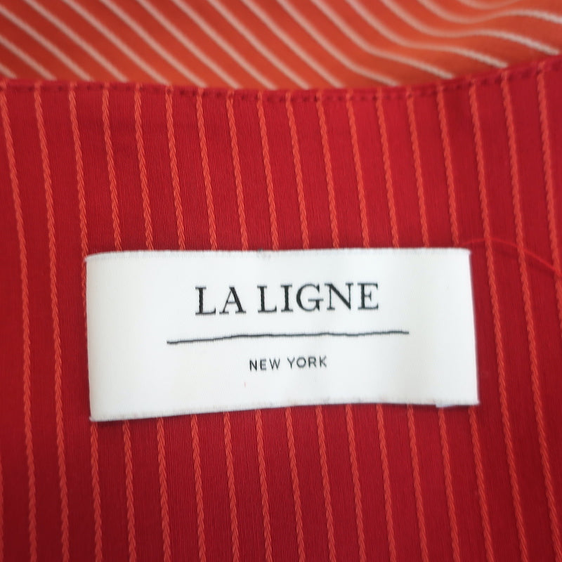 La Ligne Kate Tiered Midi Dress Red/Pink Striped Cotton-Blend Size Extra Small