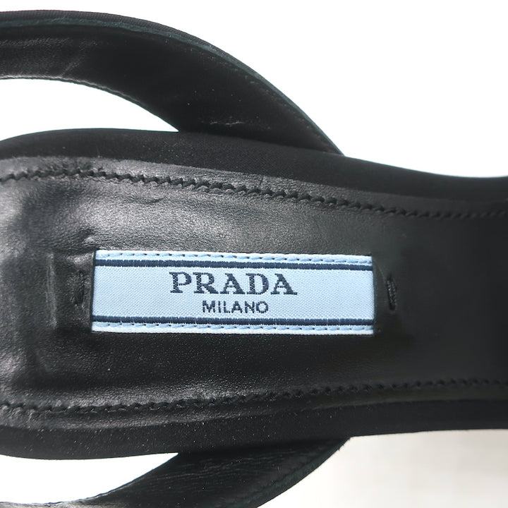 Prada Crystal-Embellished Platform Sandals Black Satin Size 36 Ankle Strap Heels