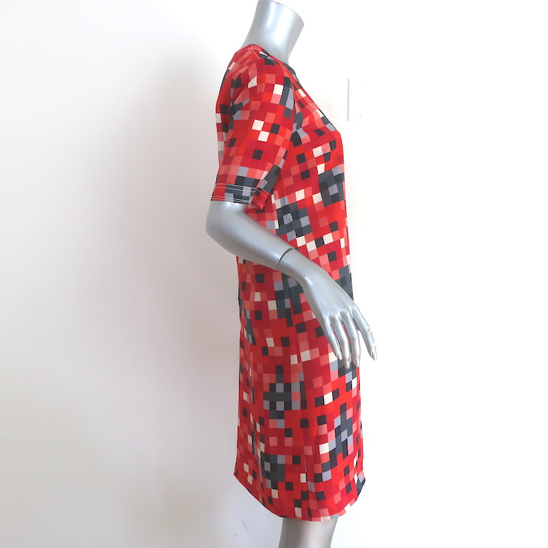 Marni Short Sleeve Shift Dress Red Pixel Print Crepe Size 40