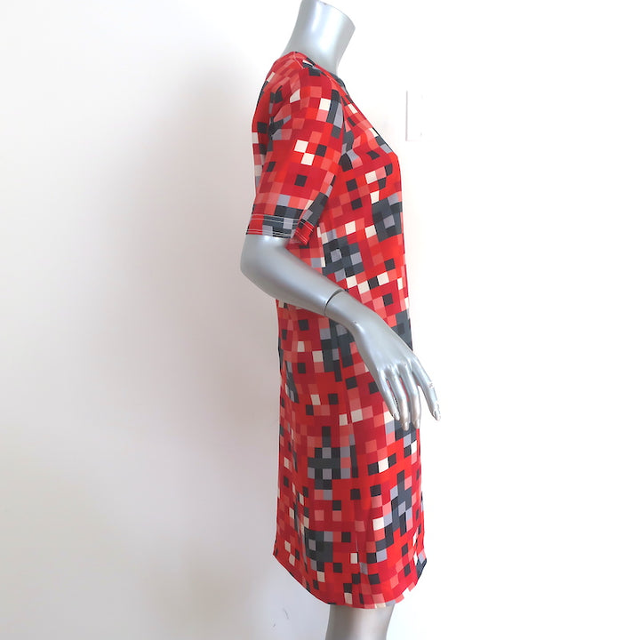 Marni Short Sleeve Shift Dress Red Pixel Print Crepe Size 40