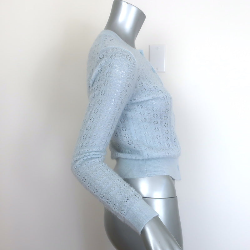 Doen Danae Pointelle Knit Cardigan Sky Blue Alpaca-Blend Size Extra Small