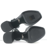Prada Crystal-Embellished Platform Sandals Black Satin Size 36 Ankle Strap Heels