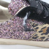 Golden Goose May Leopard-Star Glitter Sneakers Pink/Black Size 37