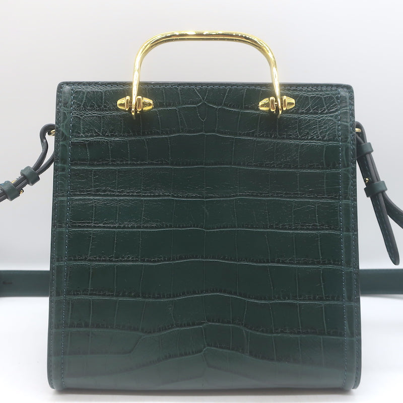 Alexander McQueen The Short Story Croc-Embossed Leather Crossbody Bag Dark Green