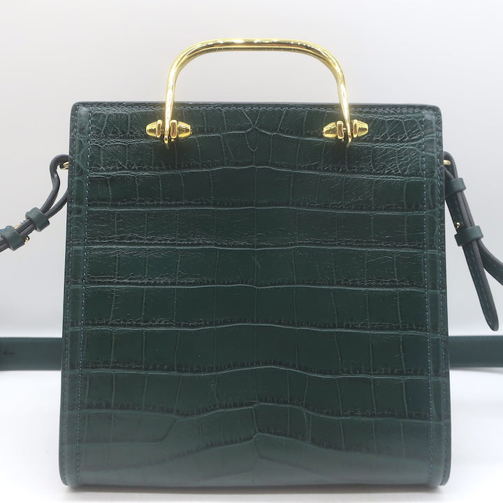 Alexander McQueen The Short Story Croc-Embossed Leather Crossbody Bag Dark Green
