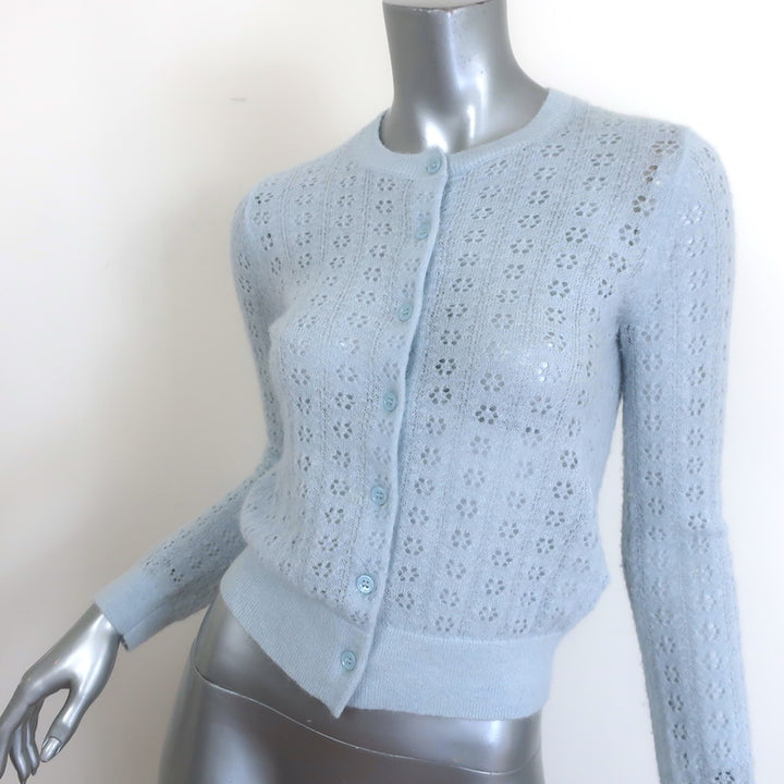 Doen Danae Pointelle Knit Cardigan Sky Blue Alpaca-Blend Size Extra Small