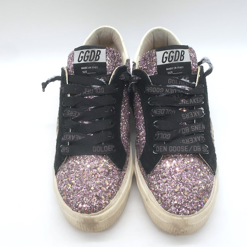 Golden Goose May Leopard-Star Glitter Sneakers Pink/Black Size 37