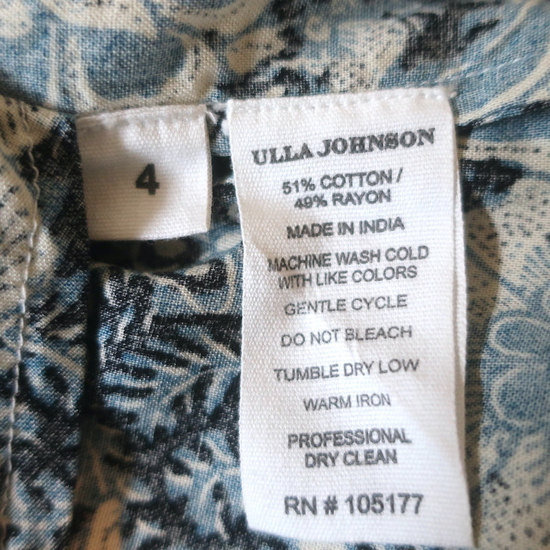 Ulla Johnson Nailah Puff Sleeve Mini Dress Navy Floral Print Cotton-Blend Size 4